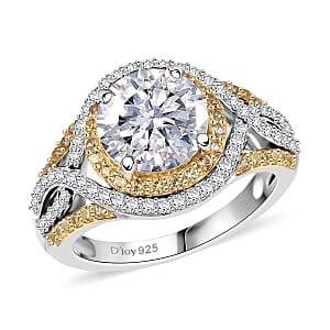 D'Joy 100 Facets Moissanite and Yellow Sapphire 3.70 ctw Celestial Halo Ring in Rhodium Over Sterling Silver (Size 8.0) 