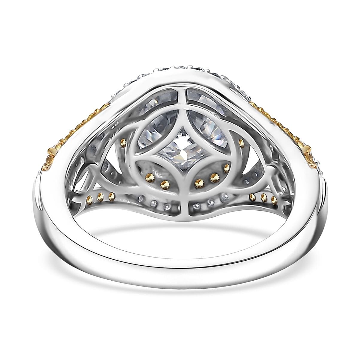 D'Joy 100 Facets Moissanite and Yellow Sapphire 3.70 ctw Celestial Halo Ring in Rhodium Over Sterling Silver (Size 9.0) image number 4