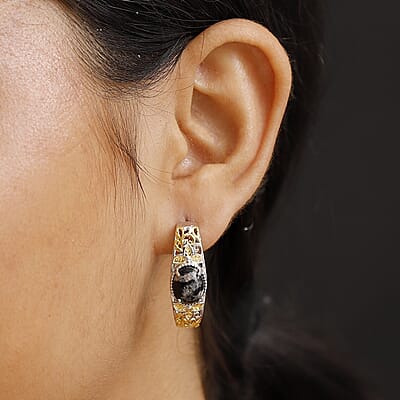 Karis Natural Yooperlite 5.75 ctw Baroque Majesty Earrings in 18K YG Plated and Platinum Bond with Free UV Flash Light