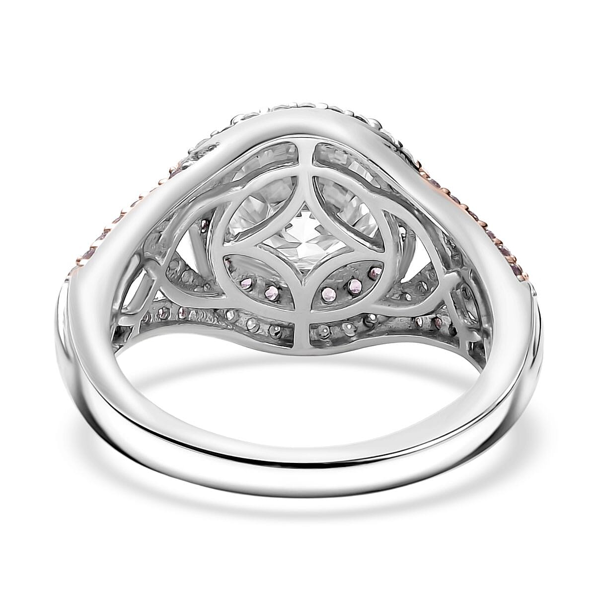 D'Joy 100 Facets Moissanite and Pink Sapphire 3.65 ctw Celestial Halo Ring in Rhodium Over Sterling Silver (Size 7.0) image number 4