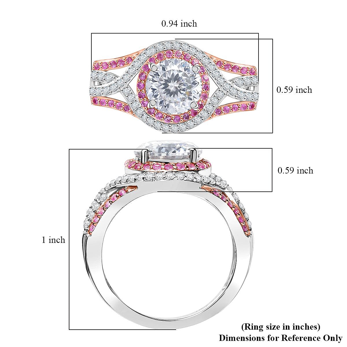 D'Joy 100 Facets Moissanite and Pink Sapphire 3.65 ctw Celestial Halo Ring in Rhodium Over Sterling Silver (Size 8.0) image number 5