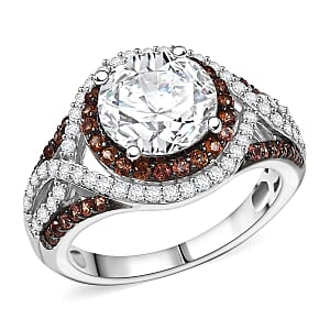 D'Joy 100 Facets Moissanite and Red Sapphire 3.75 ctw Celestial Halo Ring in Rhodium Over Sterling Silver (Size 10.0)