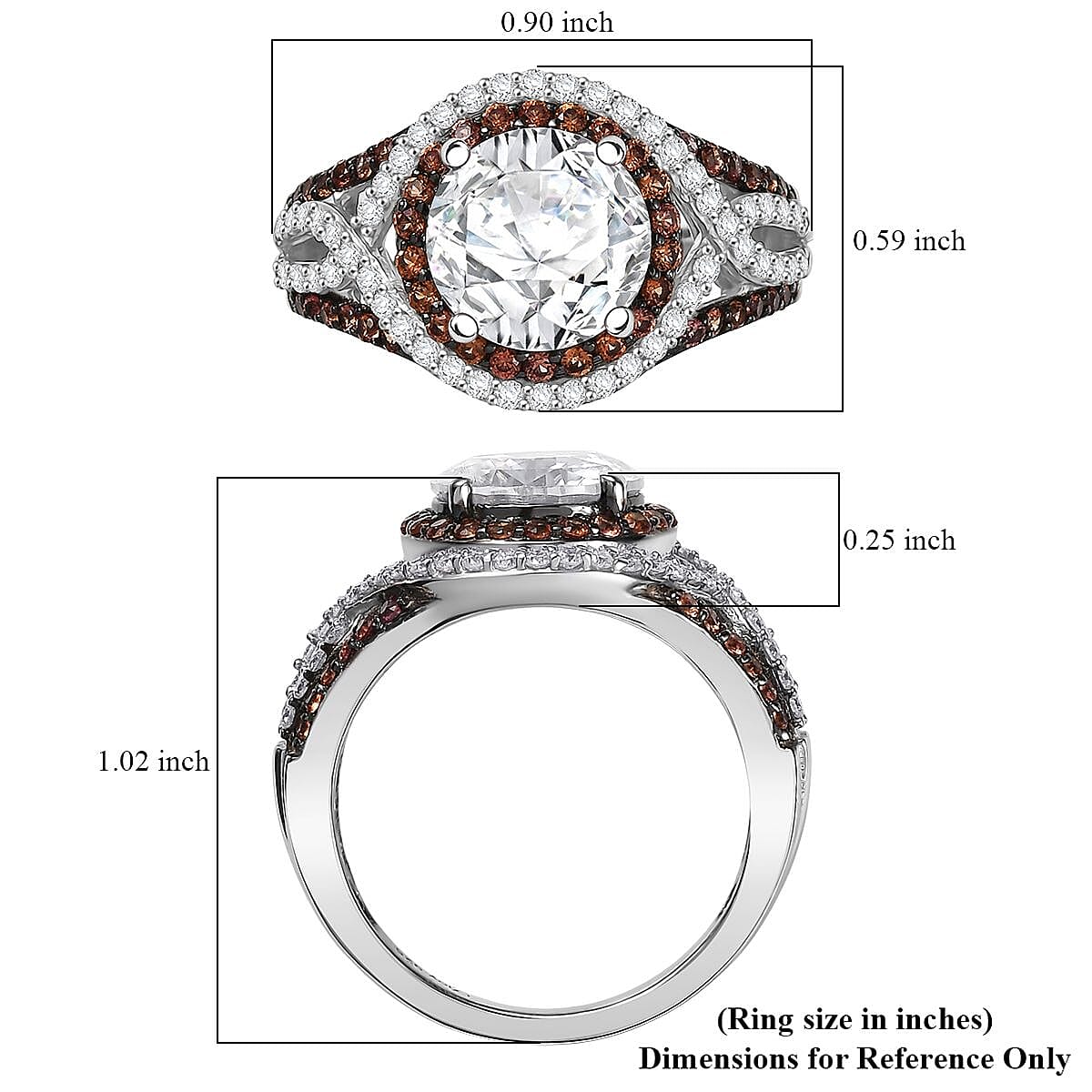 D'Joy 100 Facets Moissanite and Red Sapphire 3.75 ctw Celestial Halo Ring in Rhodium Over Sterling Silver (Size 6.0) image number 5