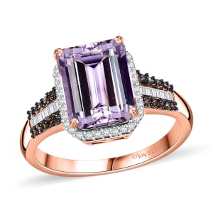 D'Joy Premium Martha Rocha Kunzite, Natural Champagne and White Diamond 4.90 ctw Twilight Blossom Ring in 18K Vermeil Rose Gold Over Sterling Silver (Size 6.0)