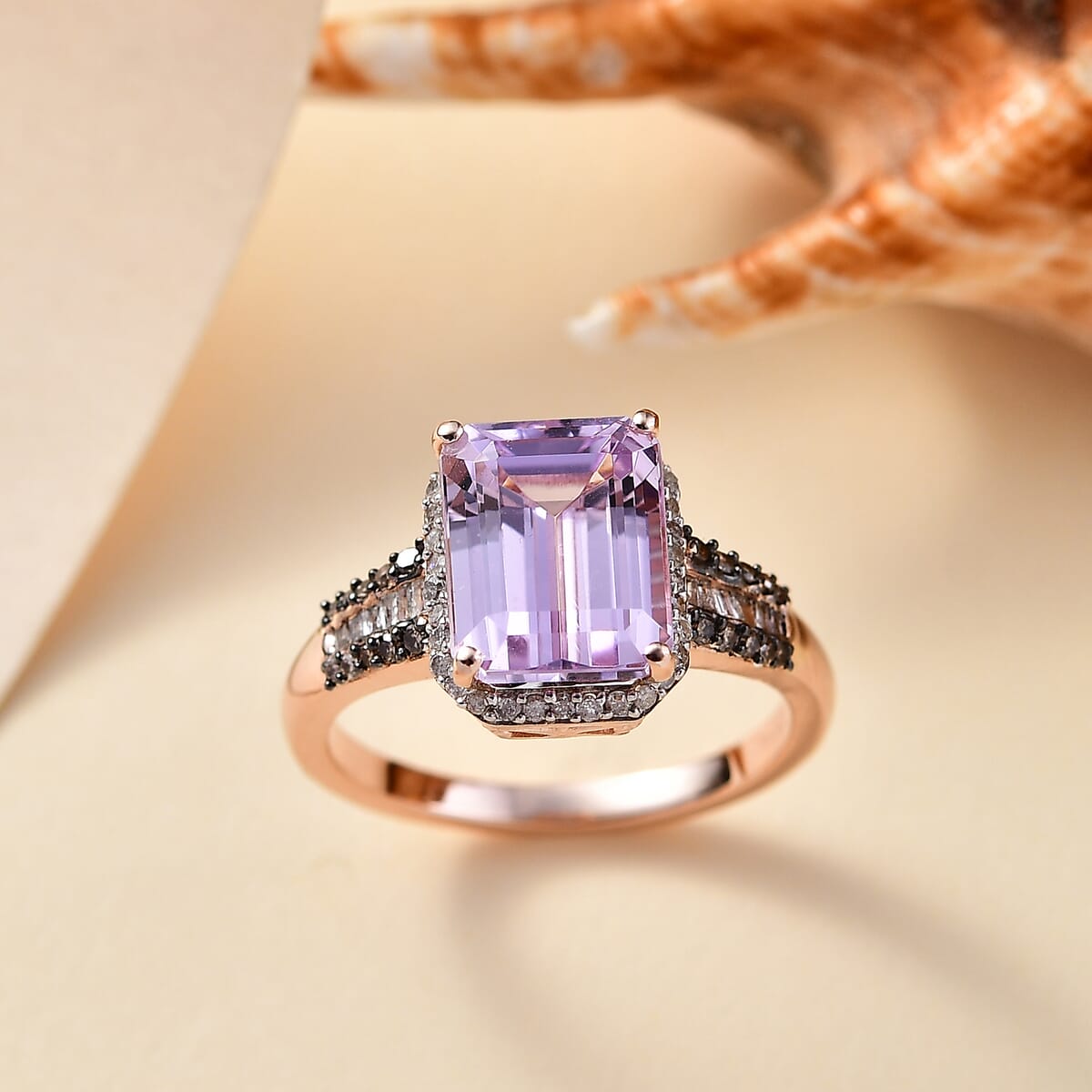 D'Joy Premium Martha Rocha Kunzite, Natural Champagne and White Diamond 4.90 ctw Twilight Blossom Ring in 18K Vermeil Rose Gold Over Sterling Silver (Size 6.0) image number 1