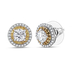 D'Joy 100 Facets Moissanite and Yellow Sapphire 2.55 ctw Celestial Halo Earrings in Rhodium Over Sterling Silver 