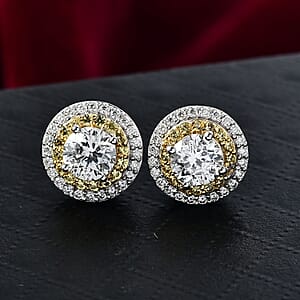 D'Joy Moissanite, Yellow Sapphire Halo Earrings in Rhodium Over Sterling Silver 2.55 ctw