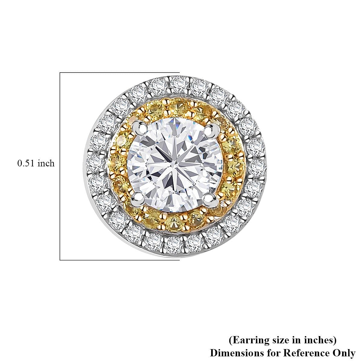 D'Joy 100 Facets Moissanite (Rnd 6mm), Yellow Sapphire Stud Earrings in Rhodium Over Sterling Silver 2.55 ctw image number 4