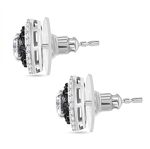 D'Joy Moissanite, Blue Sapphire Halo Earrings in Rhodium Over Sterling Silver 2.55 ctw