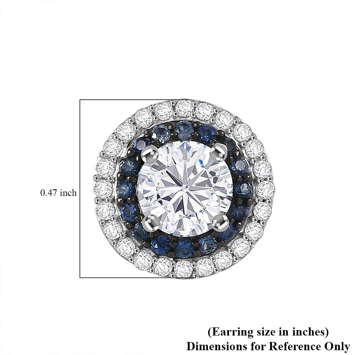 D'Joy 100 Facets Moissanite and Blue Sapphire 2.55 ctw Celestial Halo Earrings in Rhodium Over Sterling Silver  image number 4