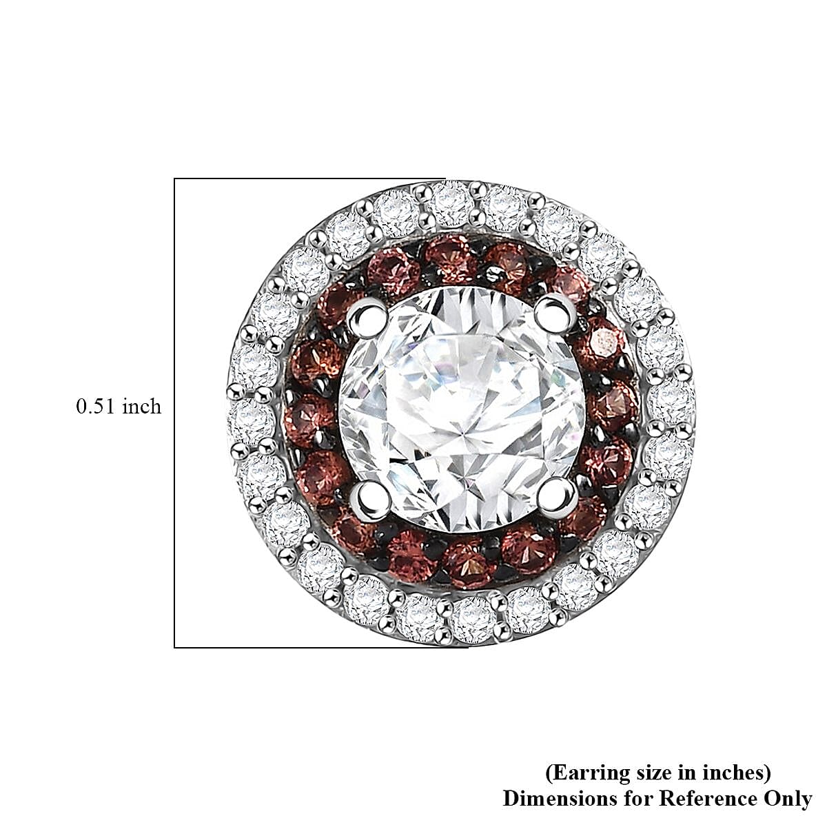 D'Joy Moissanite, Red Sapphire Halo Earrings in Rhodium Over Sterling Silver 2.60 ctw