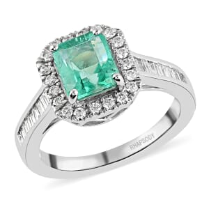 Rhapsody Boyaca Colombian Emerald and E-F VS Diamond 2.20 ctw Halo Ring in 950 Platinum (Size 6.0) 7.50 Grams