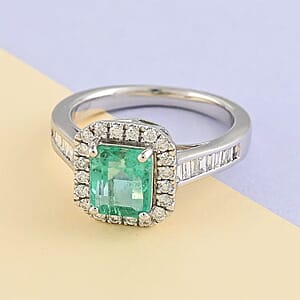 Rhapsody Boyaca Colombian Emerald and E-F VS Diamond 2.20 ctw Halo Ring in 950 Platinum (Size 6.0) 7.50 Grams