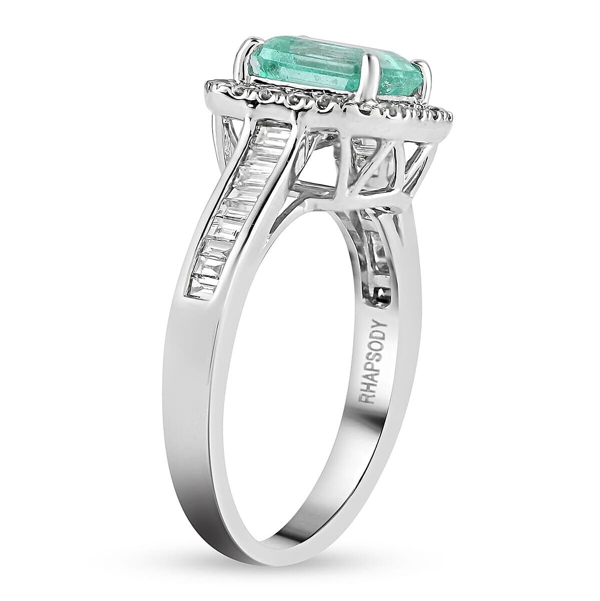 Rhapsody Boyaca Colombian Emerald and E-F VS Diamond 2.20 ctw Halo Ring in 950 Platinum (Size 6.0) 7.50 Grams image number 3