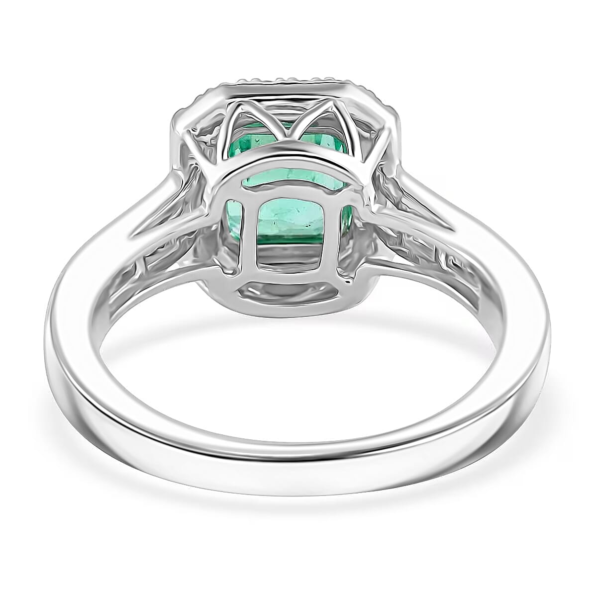 Rhapsody Boyaca Colombian Emerald and E-F VS Diamond 2.20 ctw Halo Ring in 950 Platinum (Size 6.0) 7.50 Grams