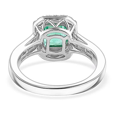 Rhapsody Boyaca Colombian Emerald and E-F VS Diamond 2.20 ctw Halo Ring in 950 Platinum (Size 6.0) 7.50 Grams