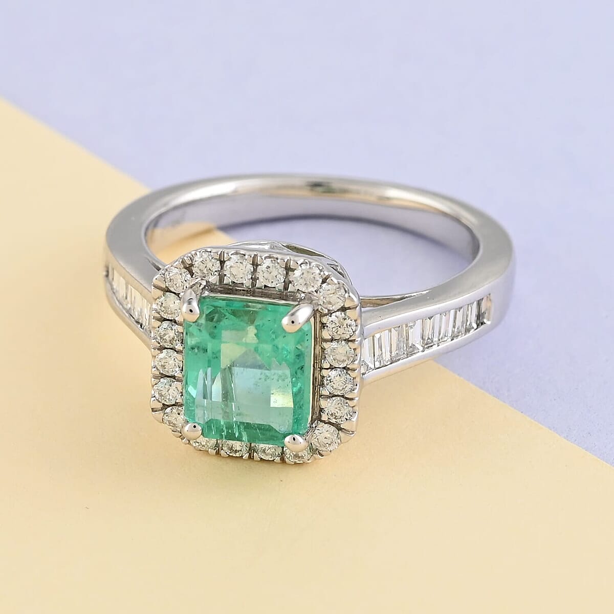 Rhapsody Boyaca Colombian Emerald and E-F VS Diamond 2.20 ctw Halo Ring in 950 Platinum (Size 7.5) 7.50 Grams image number 1