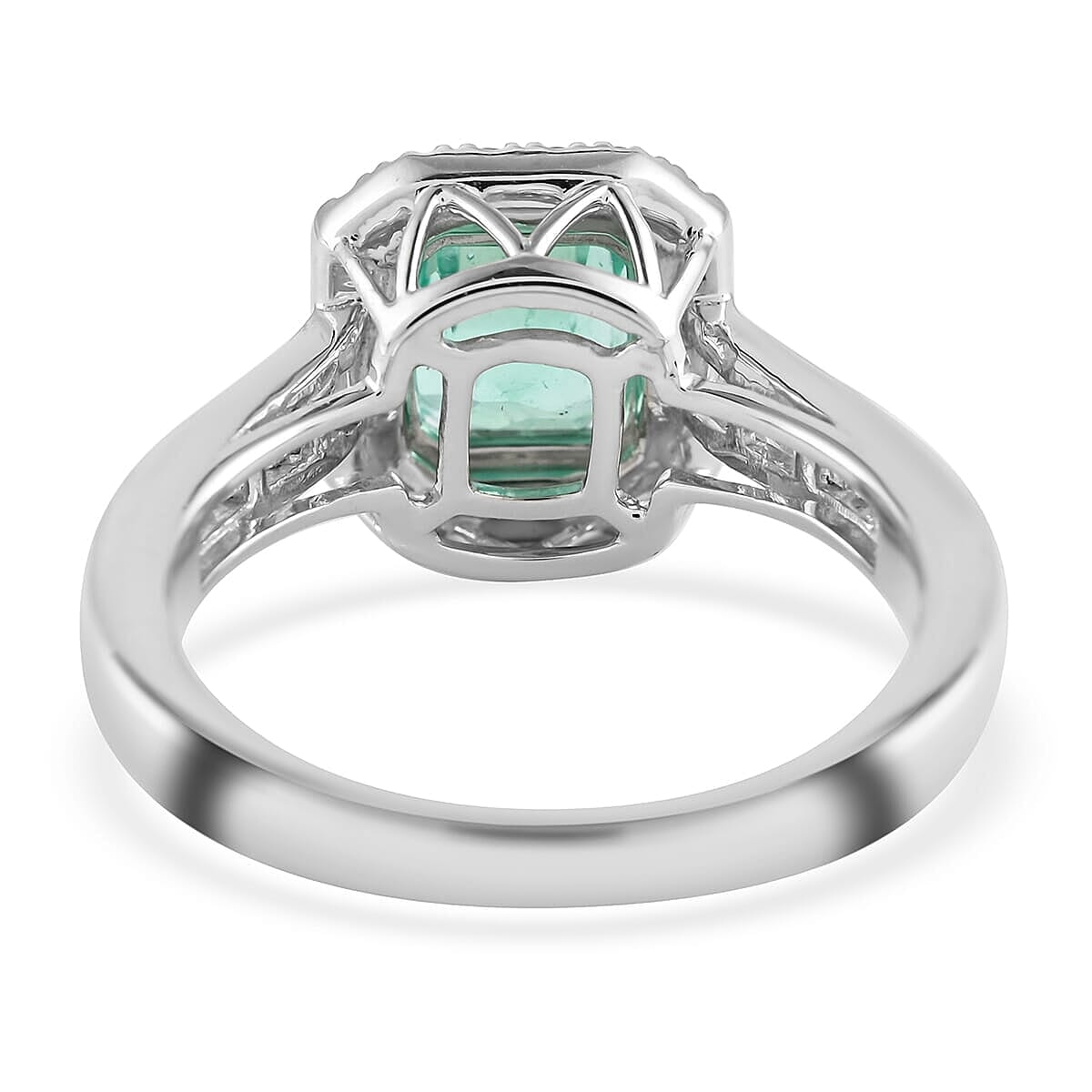 Rhapsody Boyaca Colombian Emerald and E-F VS Diamond 2.20 ctw Halo Ring in 950 Platinum (Size 7.5) 7.50 Grams image number 4