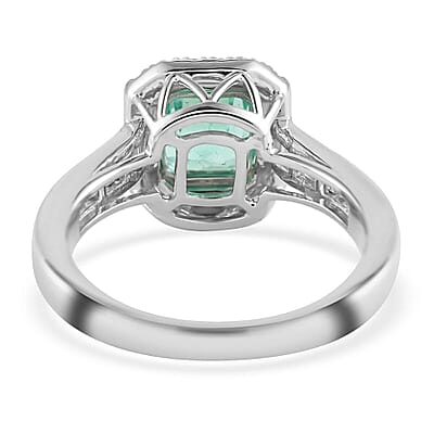 Rhapsody Boyaca Colombian Emerald and E-F VS Diamond 2.20 ctw Halo Ring in 950 Platinum (Size 9.0) 7.50 Grams