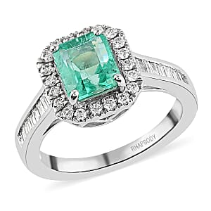 Rhapsody Boyaca Colombian Emerald and E-F VS Diamond 2.20 ctw Halo Ring in 950 Platinum (Size 8.0) 7.50 Grams