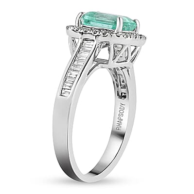 Rhapsody Boyaca Colombian Emerald and E-F VS Diamond 2.20 ctw Halo Ring in 950 Platinum (Size 8.0) 7.50 Grams