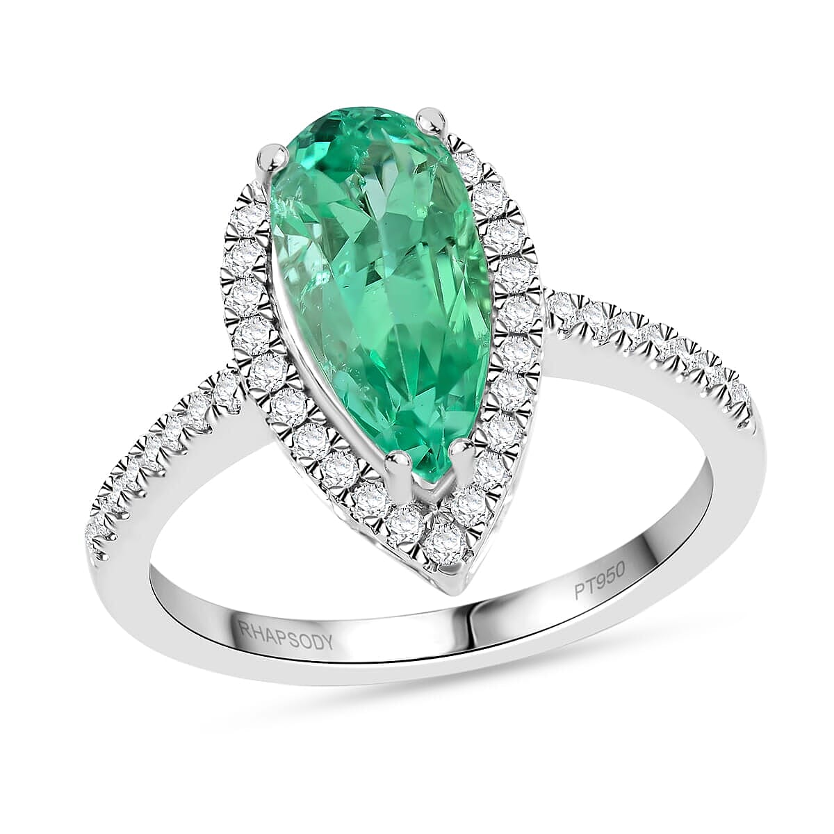 Rhapsody AAAA Boyaca Colombian Emerald and E-F VS Diamond 2.60 ctw Ring in 950 Platinum (Size 8.0) 5.45 Grams image number 0