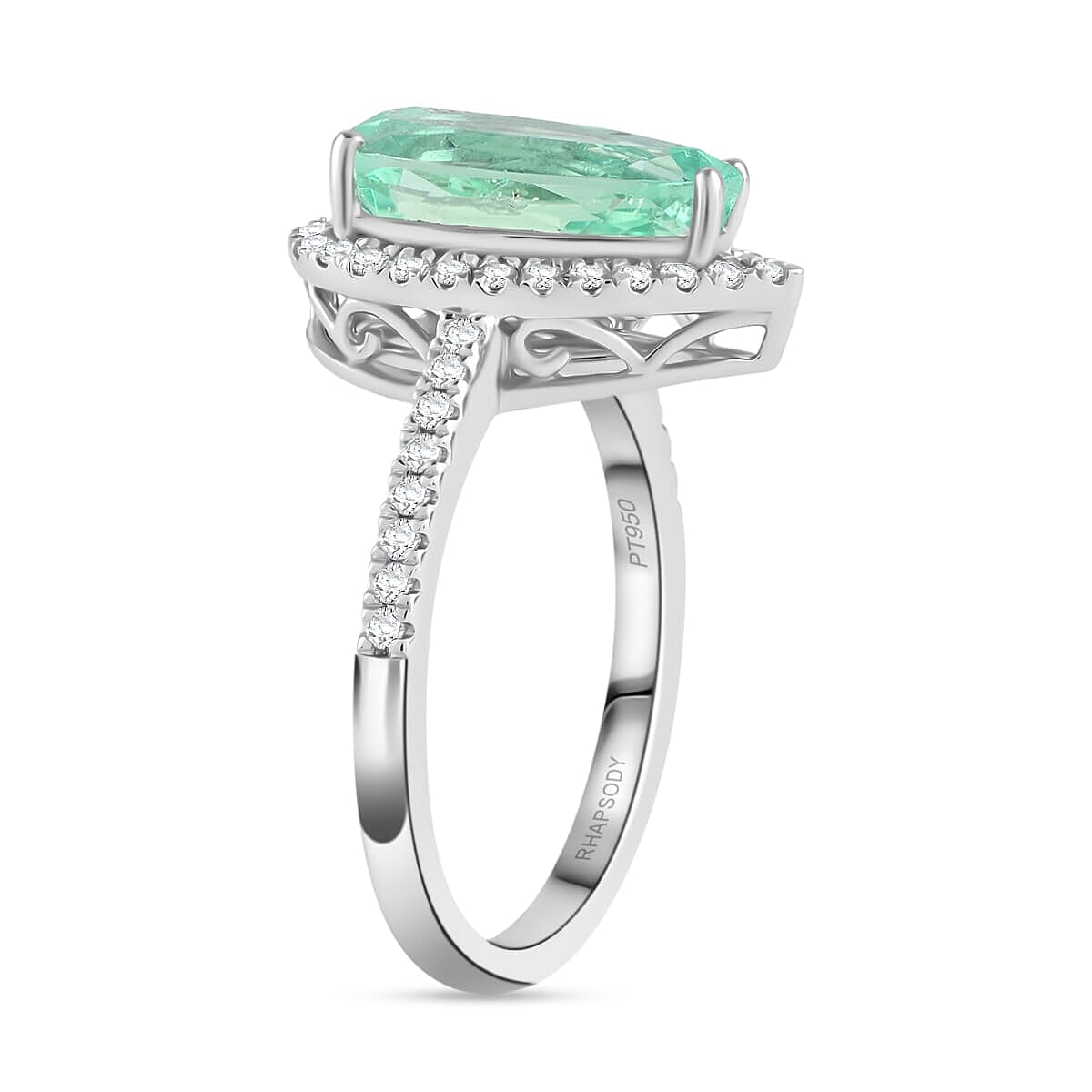 Rhapsody AAAA Boyaca Colombian Emerald and E-F VS Diamond 2.60 ctw Ring in 950 Platinum (Size 8.0) 5.45 Grams image number 3