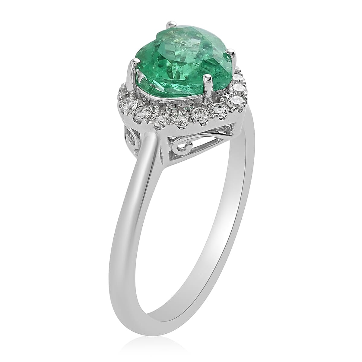 Rhapsody AAAA Boyaca Colombian Emerald and E-F VS Diamond 1.60 ctw Ring in 950 Platinum (Size 6.0) 4.80 Grams image number 2