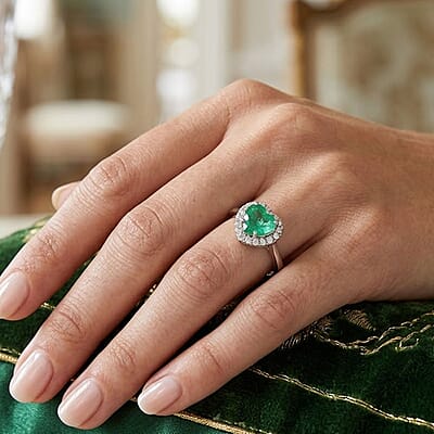 Rhapsody AAAA Boyaca Colombian Emerald and E-F VS Diamond 1.60 ctw Ring in 950 Platinum (Size 9.0) 4.80 Grams