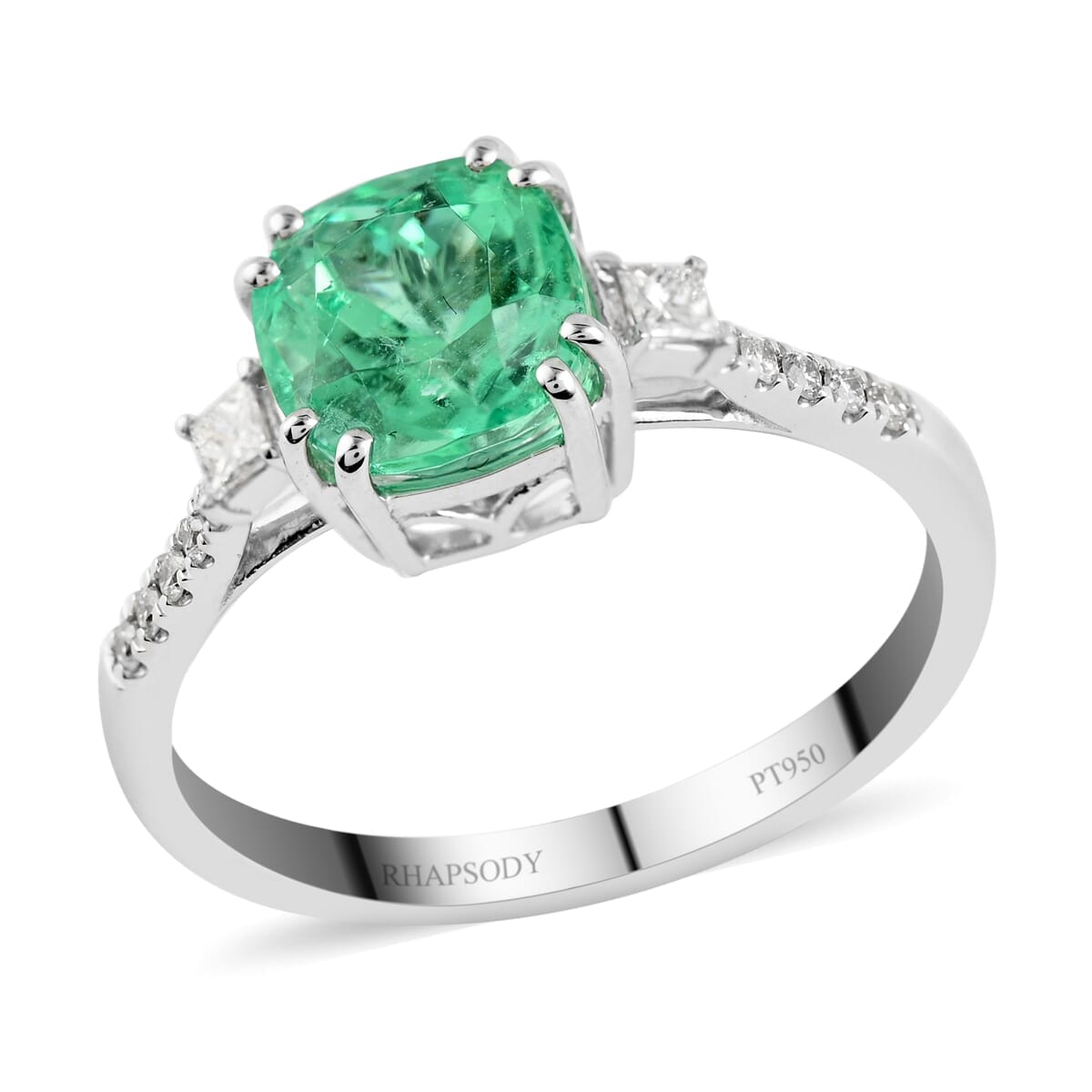 Rhapsody AAAA Boyaca Colombian Emerald and E-F VS Diamond 1.90 ctw Ring in 950 Platinum (Size 7.5) 4 Grams image number 0