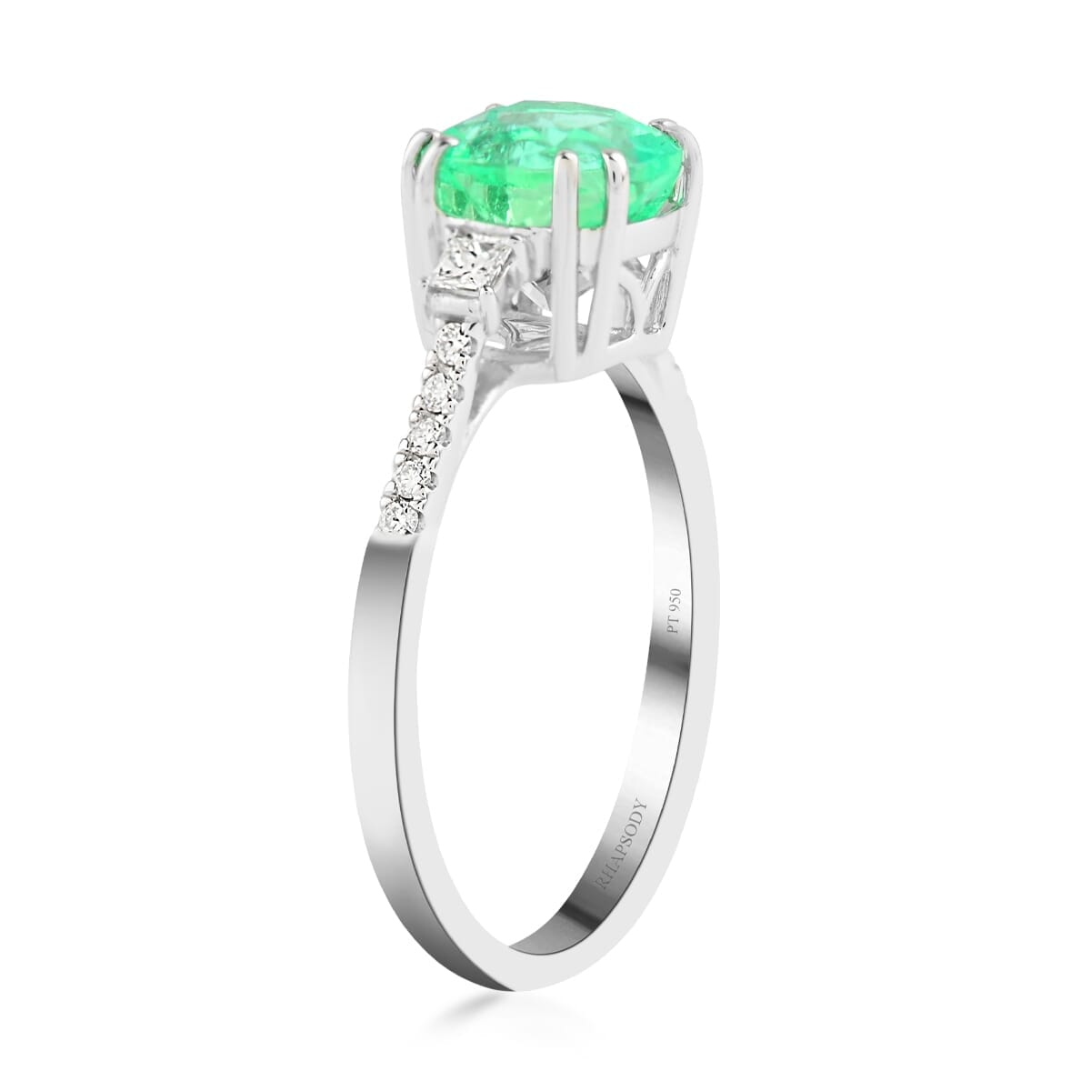 Rhapsody AAAA Boyaca Colombian Emerald and E-F VS Diamond 1.90 ctw Ring in 950 Platinum (Size 7.5) 4 Grams image number 3