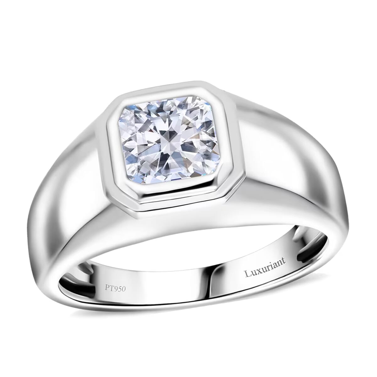 IGI Certified Asscher Cut Luxuriant Lab Grown Diamond G VS 2.00 ctw Men's Ring in 950 Platinum (Size 9.5) 10.65 Grams image number 0