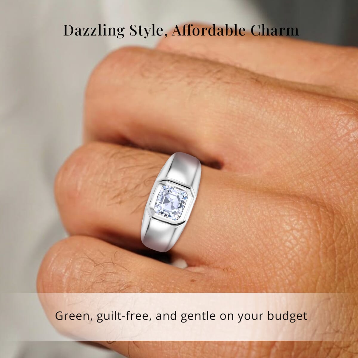 IGI Certified Asscher Cut Luxuriant Lab Grown Diamond G VS 2.00 ctw Men's Ring in 950 Platinum (Size 9.5) 10.65 Grams image number 1