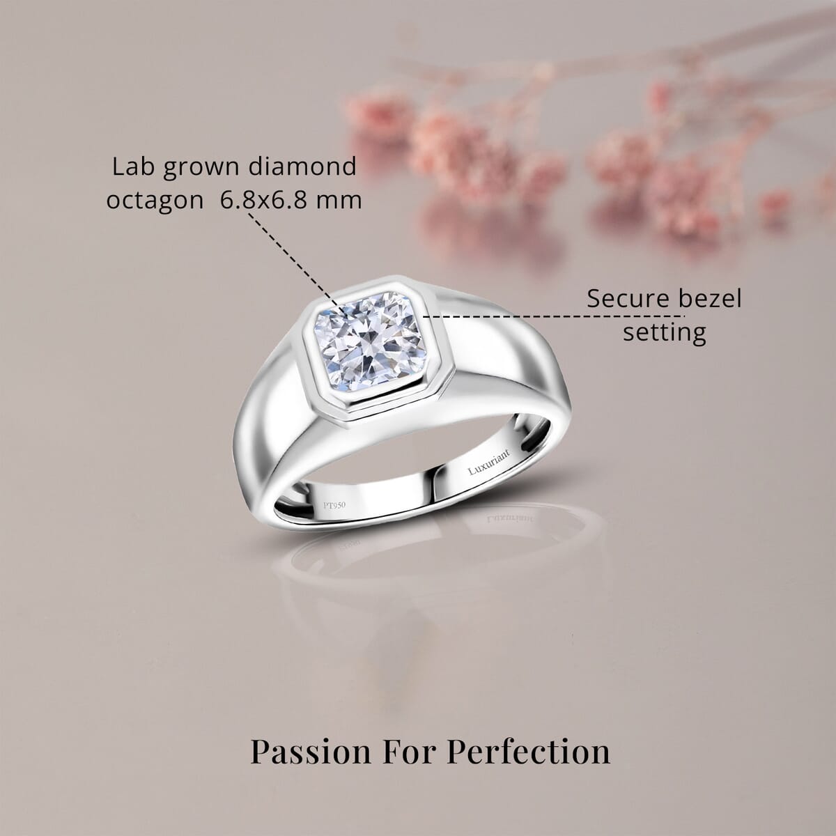 IGI Certified Asscher Cut Luxuriant Lab Grown Diamond G VS 2.00 ctw Men's Ring in 950 Platinum (Size 9.5) 10.65 Grams image number 5