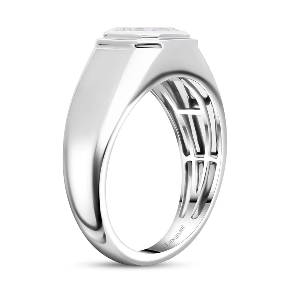 IGI Certified Asscher Cut Luxuriant Lab Grown Diamond G VS 2.00 ctw Men's Ring in 950 Platinum (Size 9.5) 10.65 Grams image number 8