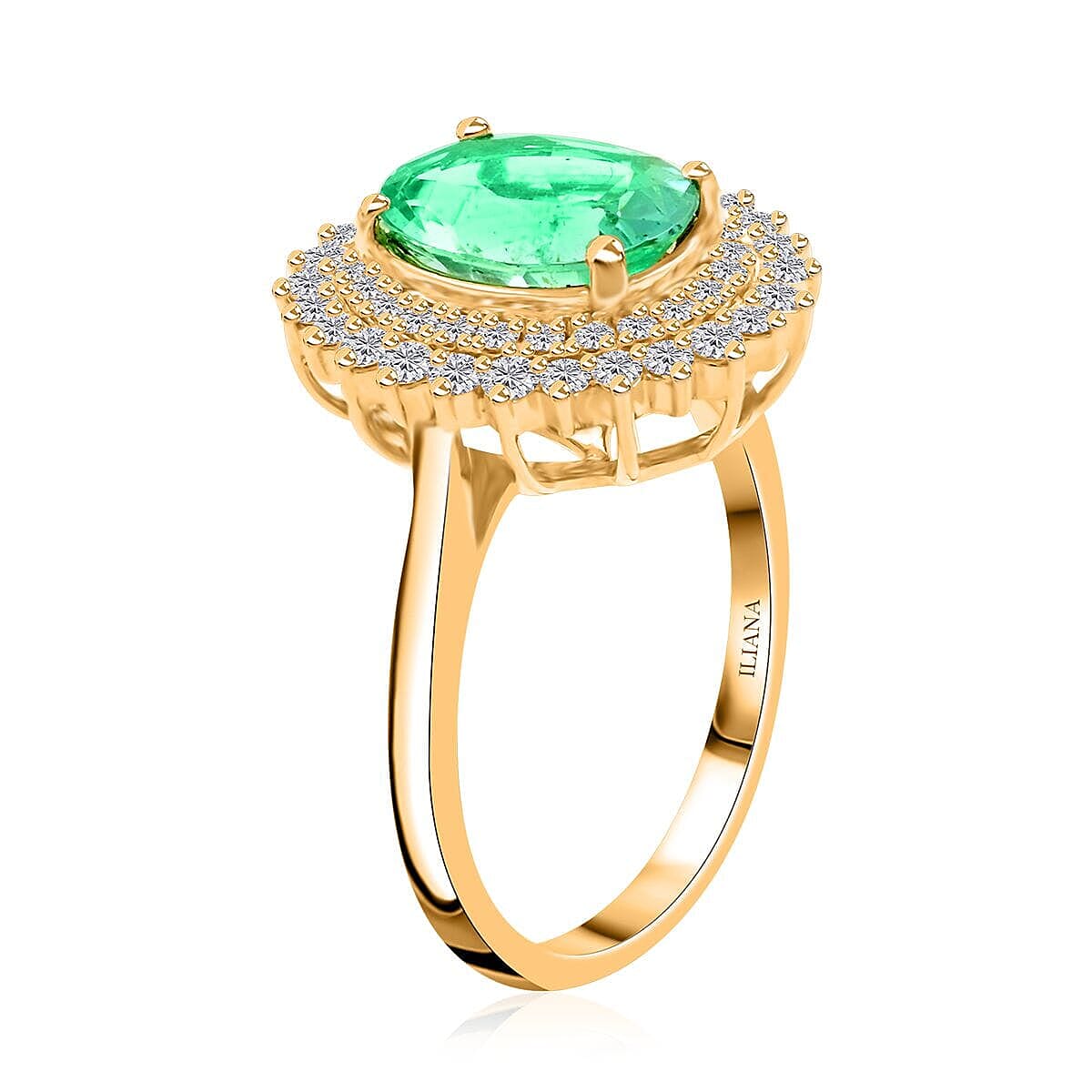 Iliana AAA Boyaca Colombian Emerald and G-H SI Diamond 3.00 ctw Sunburst Ring in 18K Yellow Gold (Size 8.5) 5.40 Grams image number 3