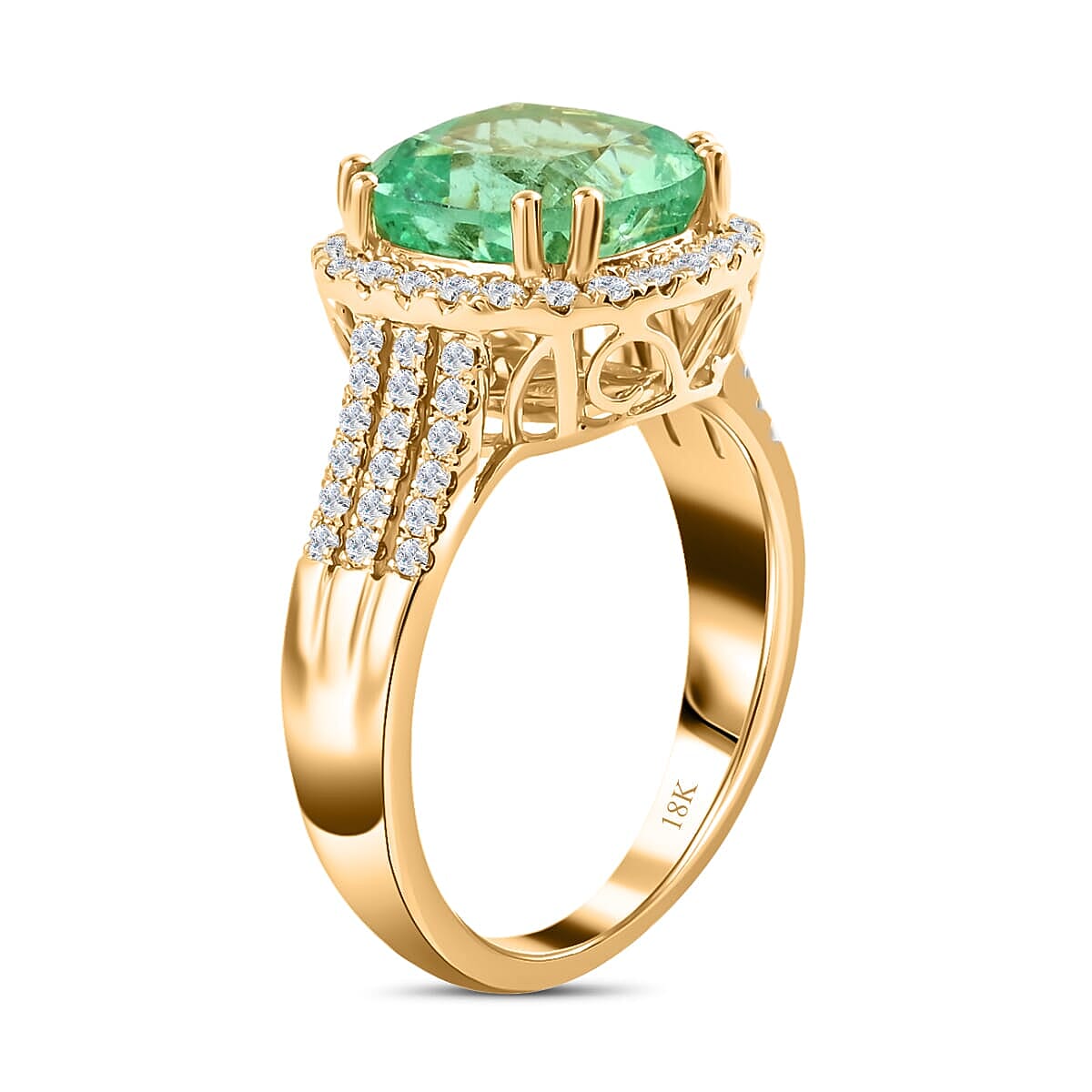 One Of A Kind Iliana AAA Boyaca Colombian Emerald and G-H SI Diamond 4.15 ctw Ring in 18K Yellow Gold (Size 8.0) 6 Grams image number 2