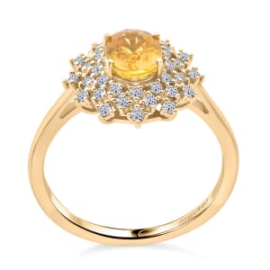 AAA Madagascar Yellow Sapphire and Luxuriant Lab Grown Diamond (SI) 2.15 ctw Snowflake Ring in 10K Yellow Gold (Size 10.0)
