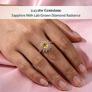 AAA Madagascar Yellow Sapphire and Luxuriant Lab Grown Diamond (SI) 2.15 ctw Snowflake Ring in 10K Yellow Gold (Size 6.0)