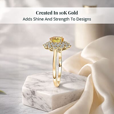 AAA Madagascar Yellow Sapphire and Luxuriant Lab Grown Diamond (SI) 2.15 ctw Snowflake Ring in 10K Yellow Gold (Size 7.0)