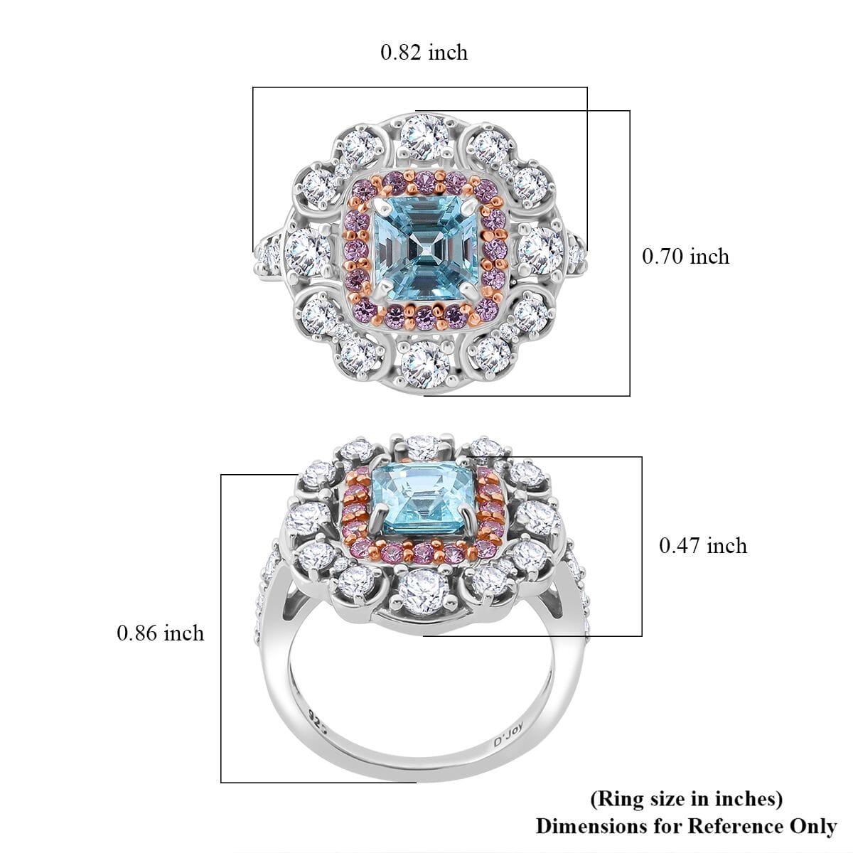 Asscher Cut Premium Cambodian Blue Zircon and Multi Gemstone 3.10 ctw Floral Ring in Rhodium Over Sterling Silver (Size 10.0) image number 5