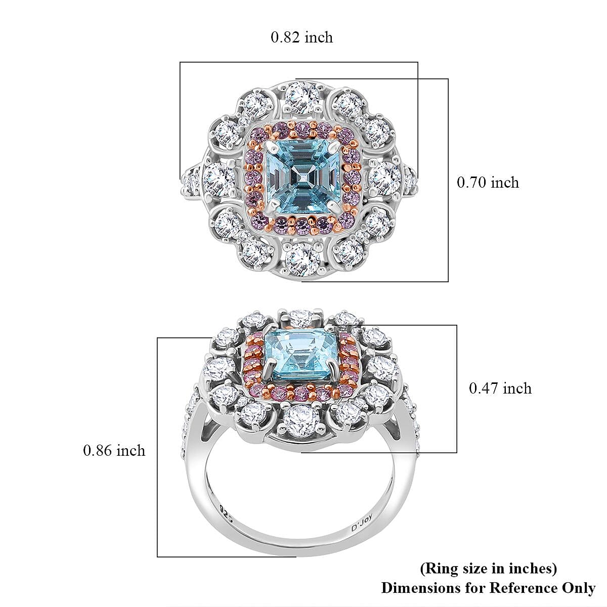Asscher Cut Premium Cambodian Blue Zircon and Multi Gemstone 3.10 ctw Floral Ring in Rhodium Over Sterling Silver (Size 5.0) image number 5