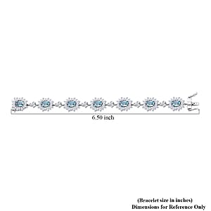 Premium Cambodian Blue Zircon and White Zircon 18.50 ctw Sunburst Bracelet in Rhodium Over Sterling Silver (6.50 In)