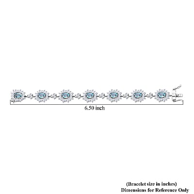 Premium Cambodian Blue Zircon and White Zircon 18.50 ctw Sunburst Bracelet in Rhodium Over Sterling Silver (6.50 In)