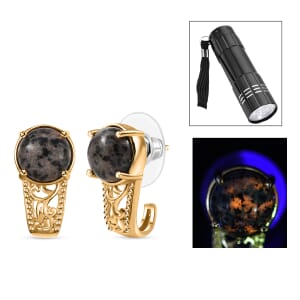 Natural Yooperlite 4.40 ctw Eldoria Glow Earrings in 18K Vermeil Yellow Gold Over Sterling Silver with Free UV Flash Light