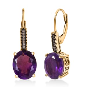 D'Joy Premium African Amethyst and Natural Champagne Diamond 6.65 ctw Lever Back Earrings in 18K Vermeil Yellow Gold Over Sterling Silver