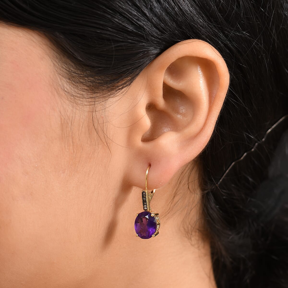 D'Joy Premium African Amethyst and Natural Champagne Diamond 6.65 ctw Lever Back Earrings in 18K Vermeil Yellow Gold Over Sterling Silver image number 2