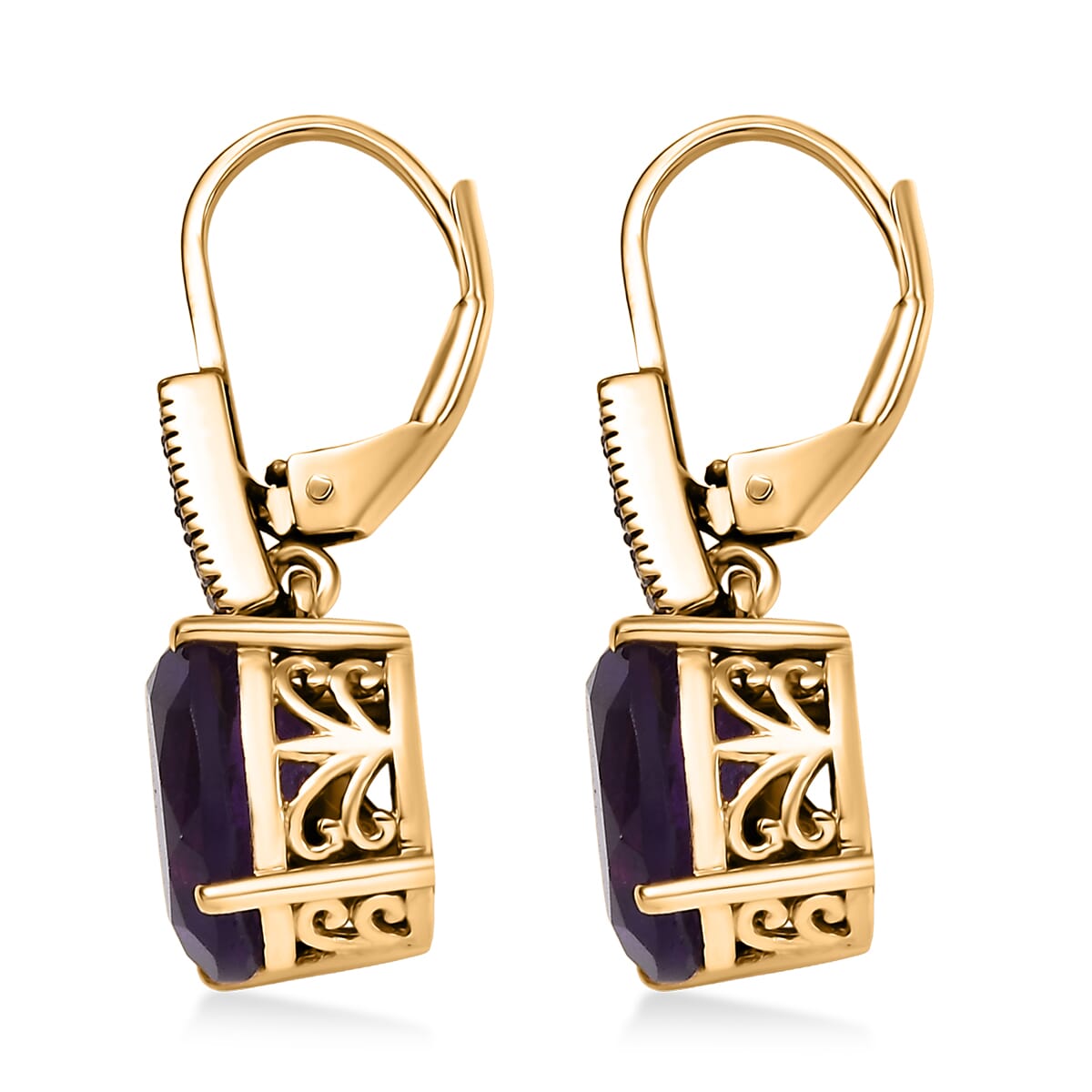D'Joy Premium African Amethyst and Natural Champagne Diamond 6.65 ctw Lever Back Earrings in 18K Vermeil Yellow Gold Over Sterling Silver image number 3