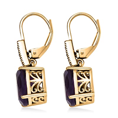 D'Joy Premium African Amethyst and Natural Champagne Diamond 6.65 ctw Art Deco Earrings in 18K Vermeil Yellow Gold Over Sterling Silver