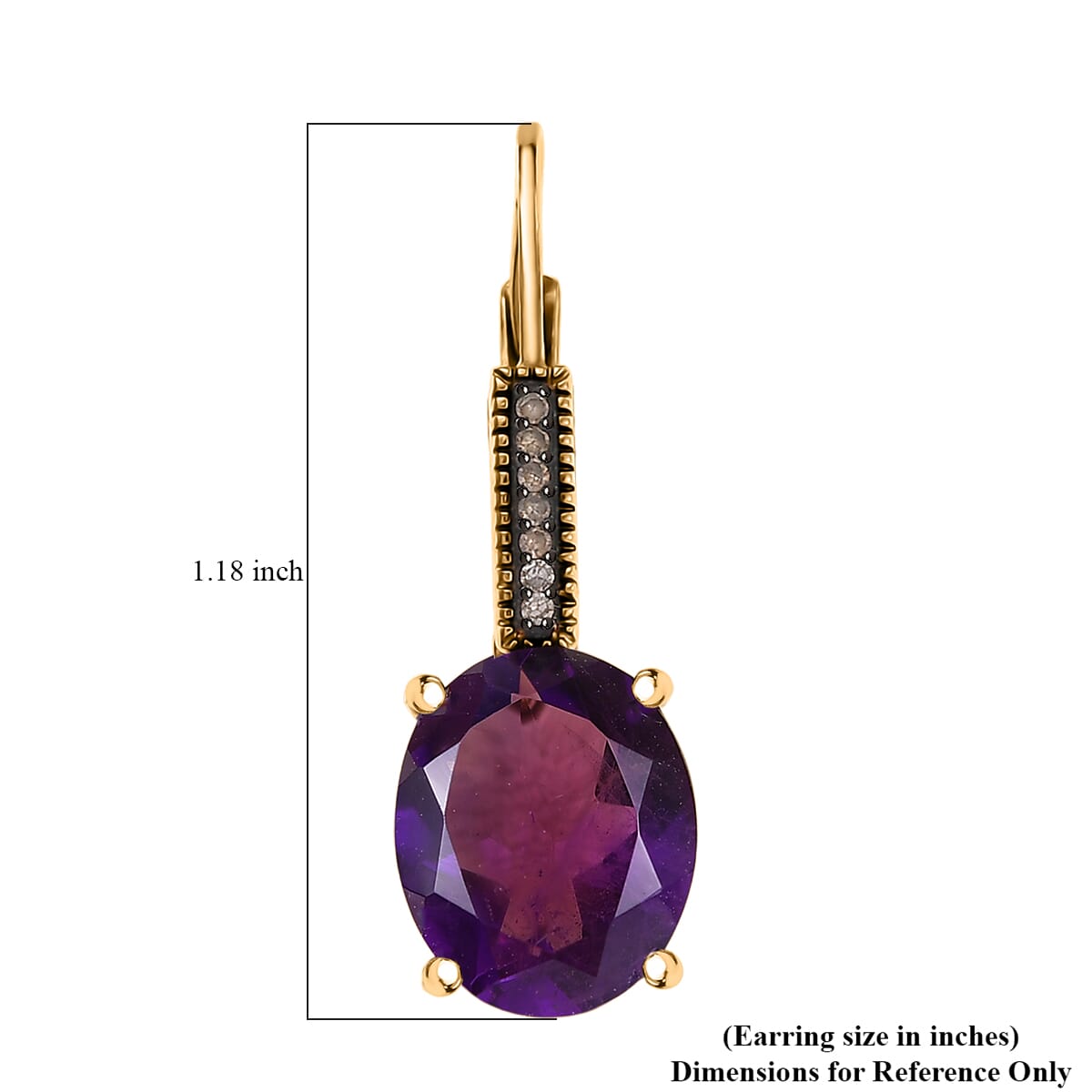 D'Joy Premium African Amethyst and Natural Champagne Diamond 6.65 ctw Lever Back Earrings in 18K Vermeil Yellow Gold Over Sterling Silver image number 5